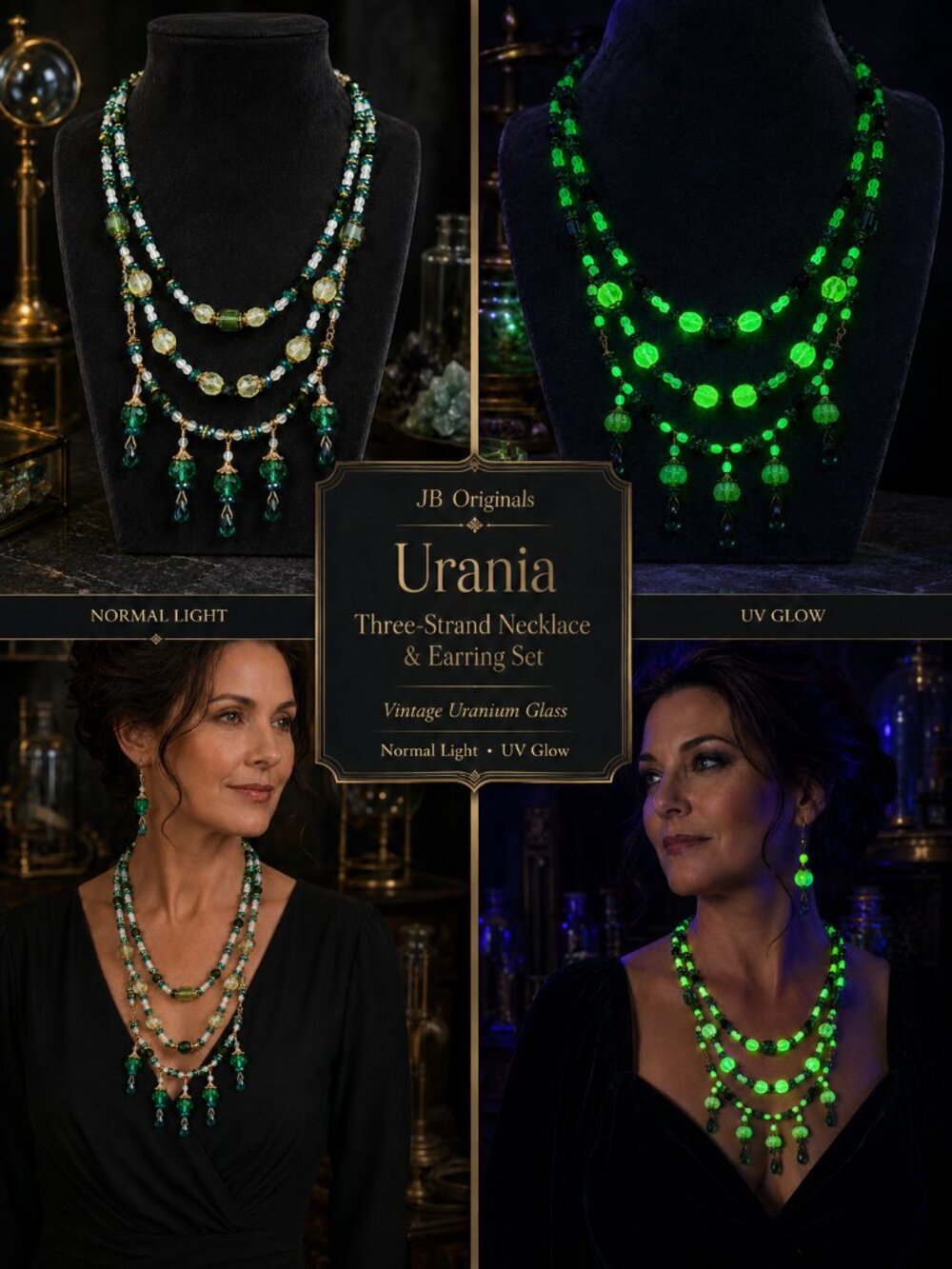 JB Originals – Urania -  Uranium Glass Necklace & Earring Set